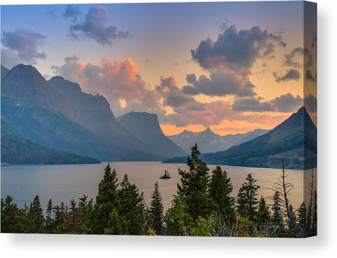 Glacier National Park Canvas Print featuring the photograph Saint Mary Lake by Adam Mateo Fierro