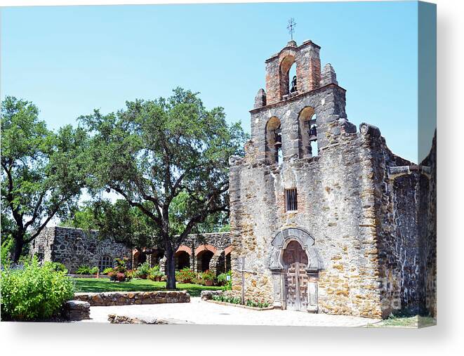 Travelpixpro Canvas Print featuring the photograph San Antonio Missions National Historical Park Mission Espada Chapel Exterior and Grounds by Shawn O'Brien