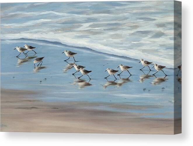  Sandpipers Canvas Print featuring the painting Sandpipers by Tina Obrien