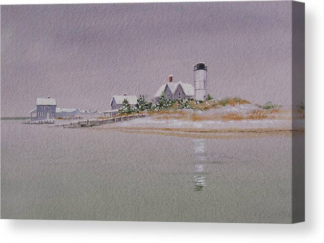 Lighthouse Canvas Print featuring the painting Sandy Neck Winter Light by Karol Wyckoff