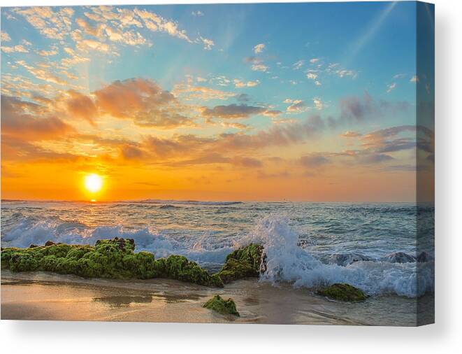Beach Canvas Print featuring the photograph Sandy Beach Sunrise 3 by Leigh Anne Meeks