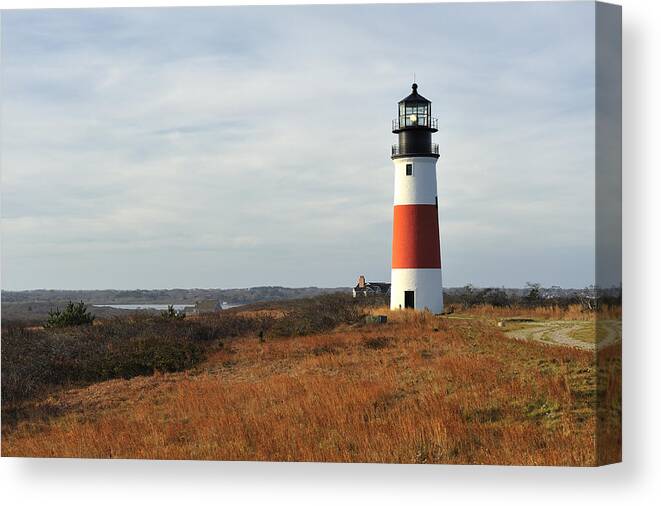 Lighthouse Canvas Print featuring the photograph Sankaty Head Lighthouse Nantucket in Autumn Colors by Marianne Campolongo
