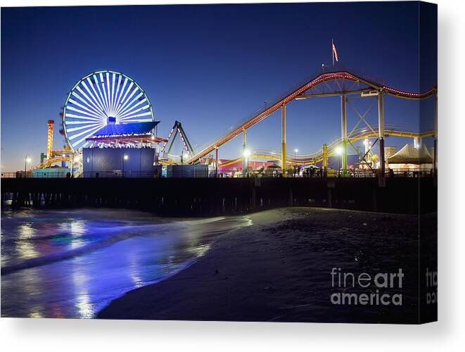Santa Monica Pier Canvas Print featuring the photograph Santa Monica Pier at Night by Bryan Mullennix