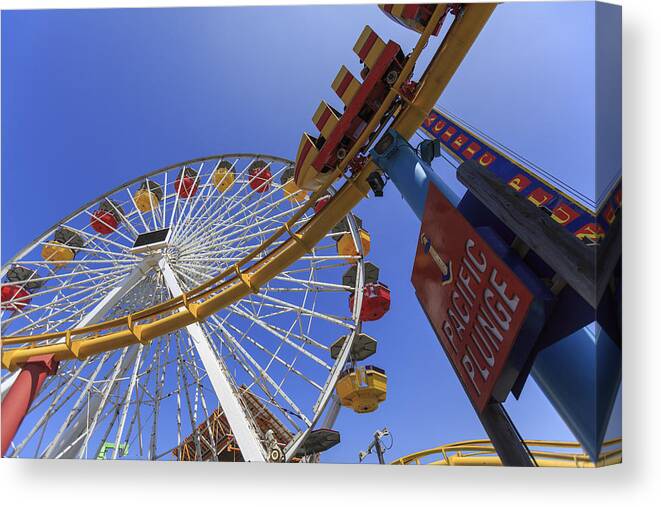 Santa Monica Canvas Print featuring the photograph Santa Monica Pier Pacific Plunge by Scott Campbell