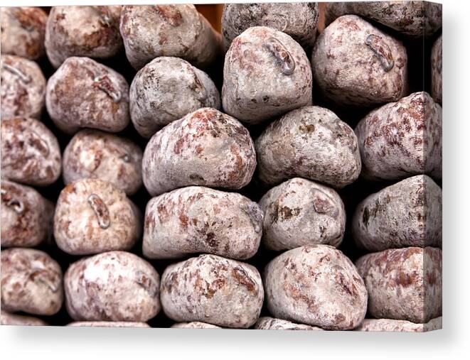 Food Canvas Print featuring the photograph Sausage stacks by Charles Lupica