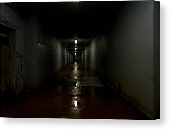 Shadow Canvas Print featuring the photograph Scary hallway by AndrewJamesPhoto