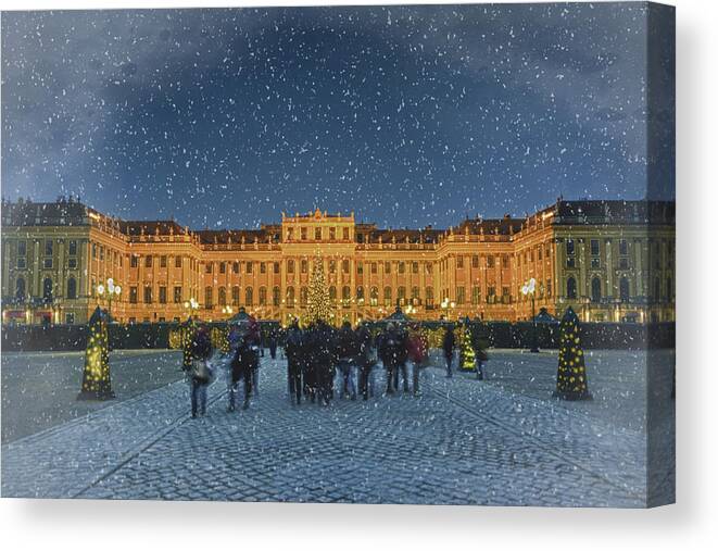 Joan Carroll Canvas Print featuring the photograph Schonbrunn Christmas Market by Joan Carroll