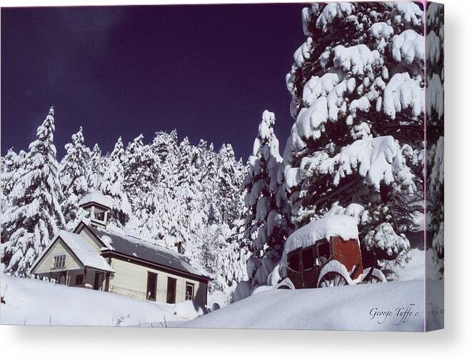 Schoolhouse History Colorado Nature Stagecoach Winter Snow Rocky Mountains Canvas Print featuring the photograph Schoolhouse by George Tuffy