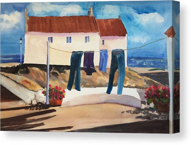 Landscape Canvas Print featuring the painting Scottish Laundry by Mary Gorman