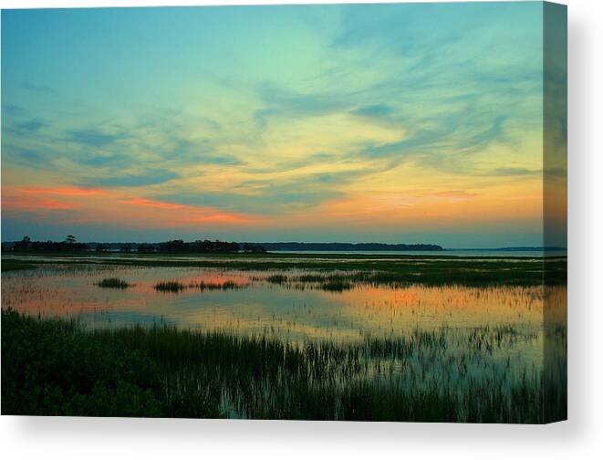 Landscape Canvas Print featuring the photograph Sea Pines Sunset by Tony Delsignore