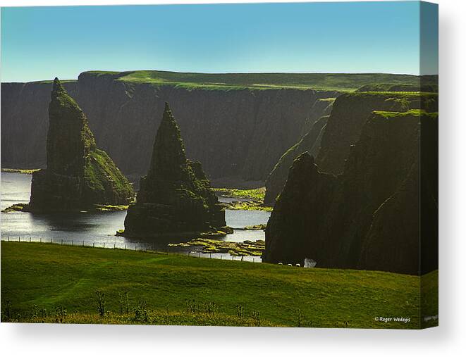 Sea Stacks Canvas Print featuring the photograph Sea Stacks at Duncansby Head by Roger Wedegis