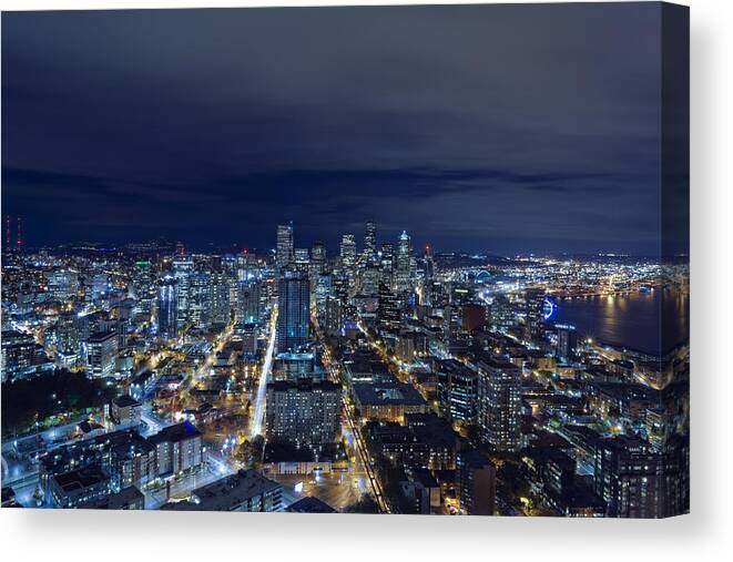 Seattle Skyline Canvas Print featuring the photograph Seattle Blue Hour by Jonathan Davison