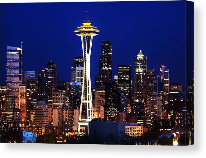 Seattle Canvas Print featuring the photograph Seattle By Night by Benjamin Yeager