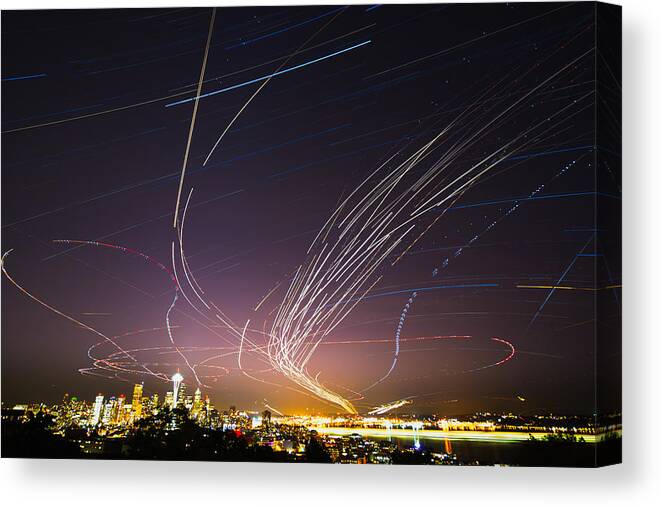 Seattle Down Town Canvas Print featuring the photograph Seattle night sky by Hisao Mogi