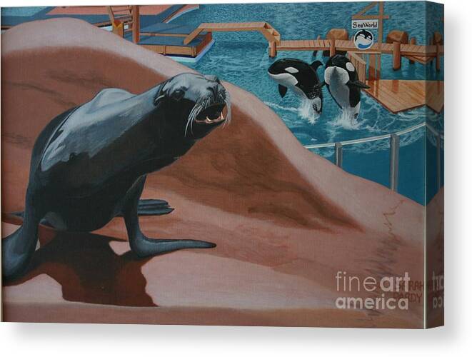Seal And Killer Whales Canvas Print featuring the painting Seaworld by Margaret Sarah Pardy