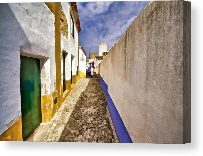 Blue Canvas Print featuring the photograph Secluded Cobblestone Street in the Medieval Village of Obidos II by David Letts