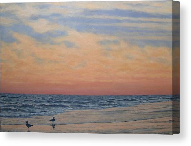 Seascape Canvas Print featuring the painting Serenity - Dusk At The Shore by Kathleen McDermott