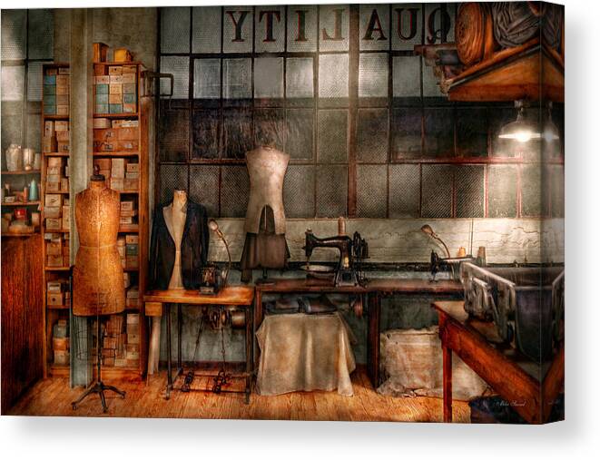 Seamstress Canvas Print featuring the photograph Sewing - Industrial - Quality Linens by Mike Savad