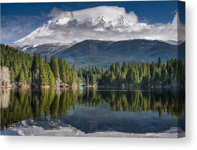 Siskiyou Lake Canvas Print featuring the photograph Shasta from Siskiyou Lake in Spring 1 by Greg Nyquist