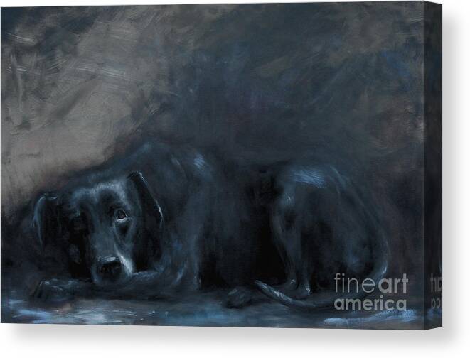 Dog Canvas Print featuring the painting Sheba- Portrait of a Homeless Man's Beloved Pet by Stella Violano