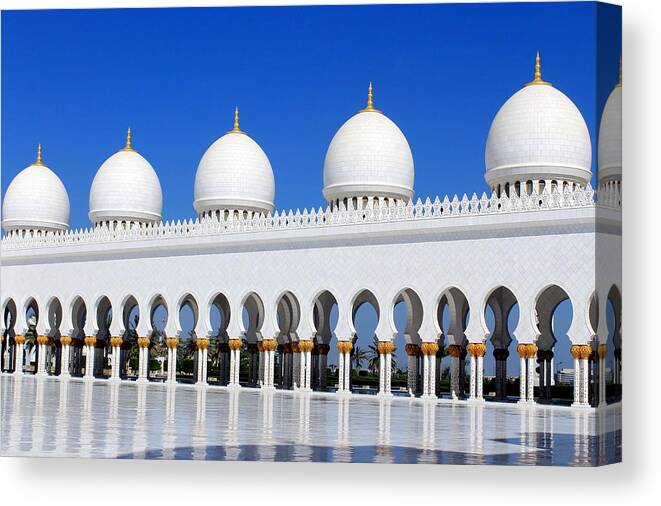 Tranquility Canvas Print featuring the photograph Sheikh Zayed Grand Mosque Courtyardard by Fintrvlr