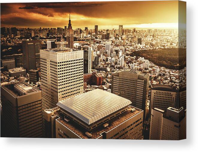 Downtown District Canvas Print featuring the photograph Shinjuku Business Area In Tokyo - Japan by Franckreporter
