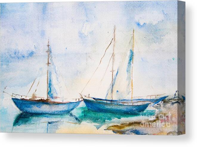 Art Canvas Print featuring the painting Ships in the sea by Regina Jershova