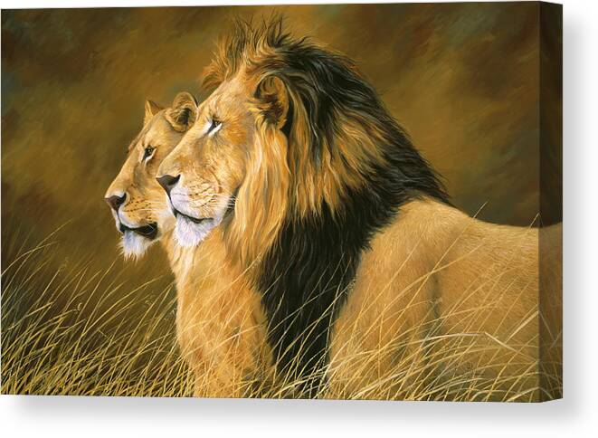 Lion Canvas Print featuring the painting Side by Side by Lucie Bilodeau