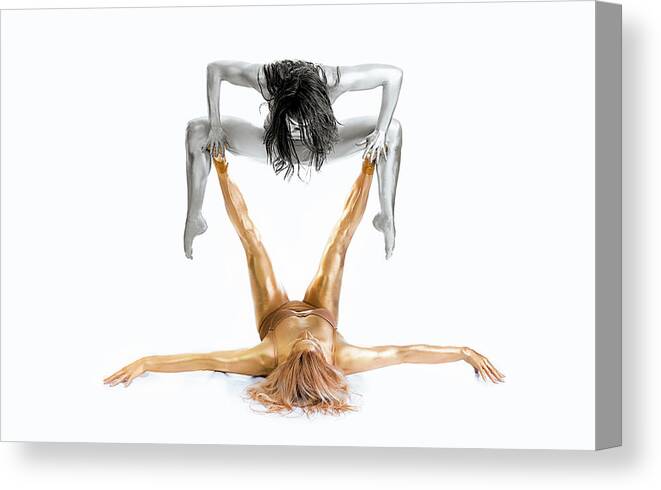 Gymnast Canvas Print featuring the photograph Silver On Gold - Gymnast Series by Howard Ashton-jones