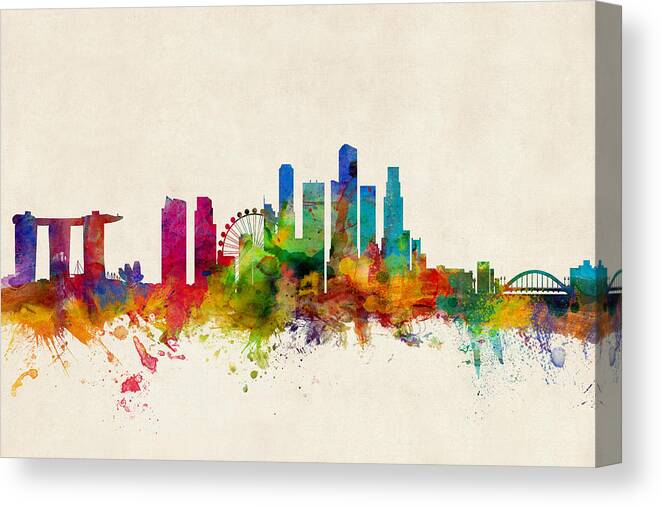 Singapore Canvas Print featuring the digital art Singapore Skyline by Michael Tompsett