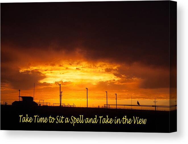  Bird On Wire Canvas Print featuring the photograph Sit a Spell Sunset by Shirley Heier