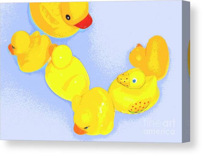 Yellow Canvas Print featuring the digital art Six Rubber Ducks by Valerie Reeves