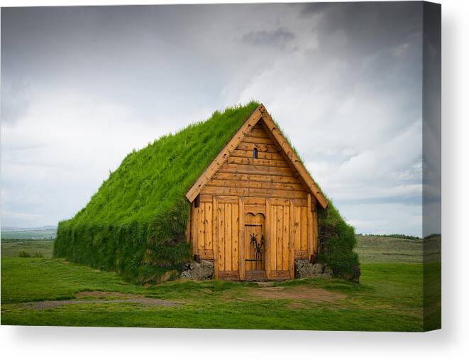 Iceland Canvas Print featuring the photograph Skalholt Iceland grass roof by Matthias Hauser