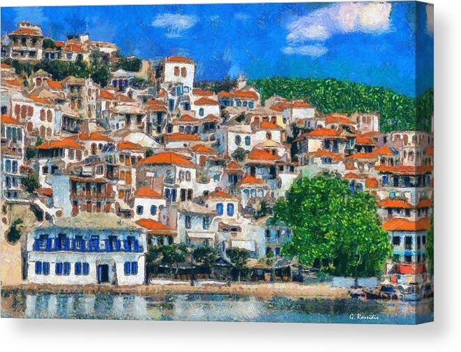 Rossidis Canvas Print featuring the painting Skopelos by George Rossidis