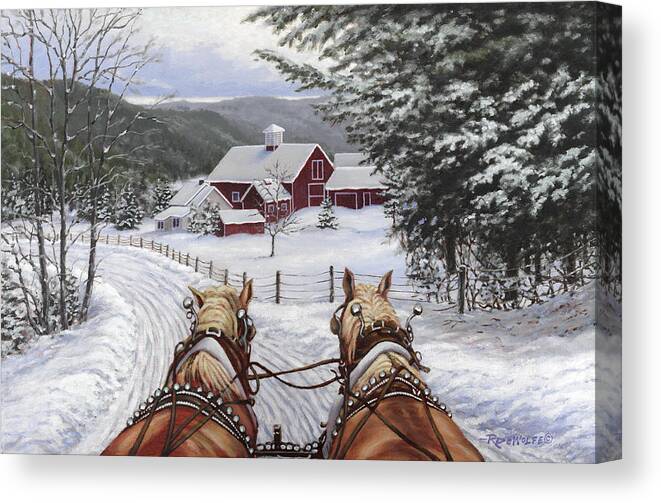 Horses Canvas Print featuring the painting Sleigh Bells by Richard De Wolfe