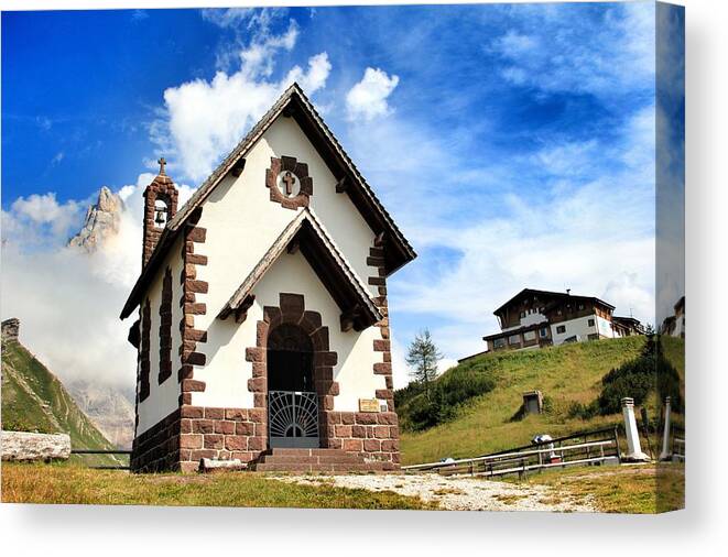 Dolomites Canvas Print featuring the photograph Small church by Luisa Azzolini