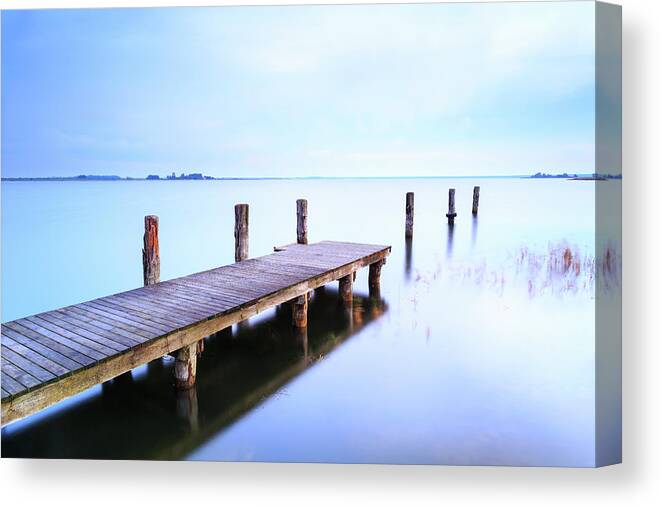 Scenics Canvas Print featuring the photograph Small Jetty On A Silent Lake by Mf-guddyx