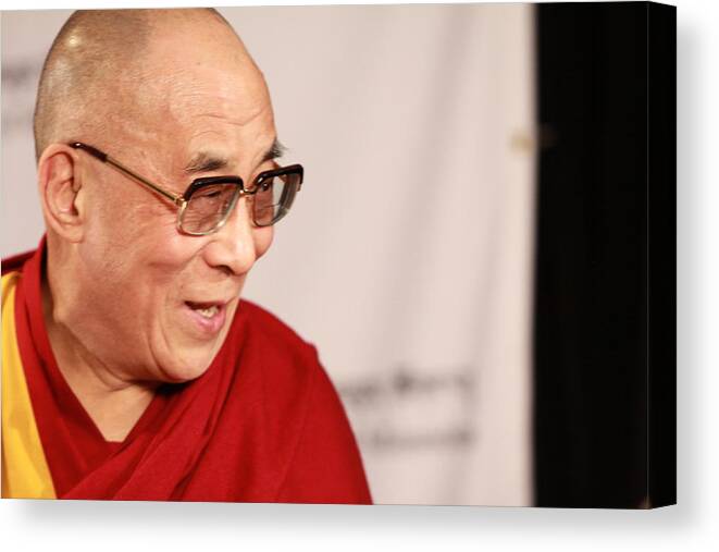 Religious Leader Canvas Print featuring the photograph Smiling Dalai Lama by Kate Purdy