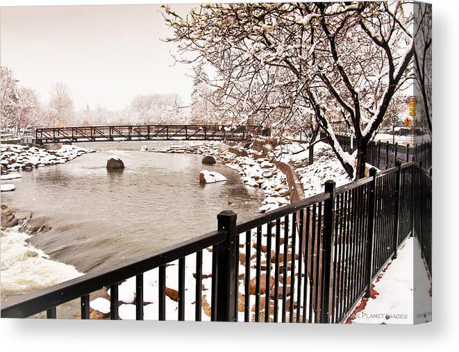 Truckee Canvas Print featuring the photograph Snowing on the Truckee by Janis Knight