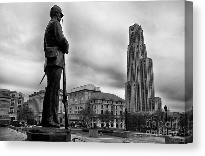 Soldiers Memorial Canvas Print featuring the photograph Soldiers Memorial and Cathedral of Learning by Thomas R Fletcher