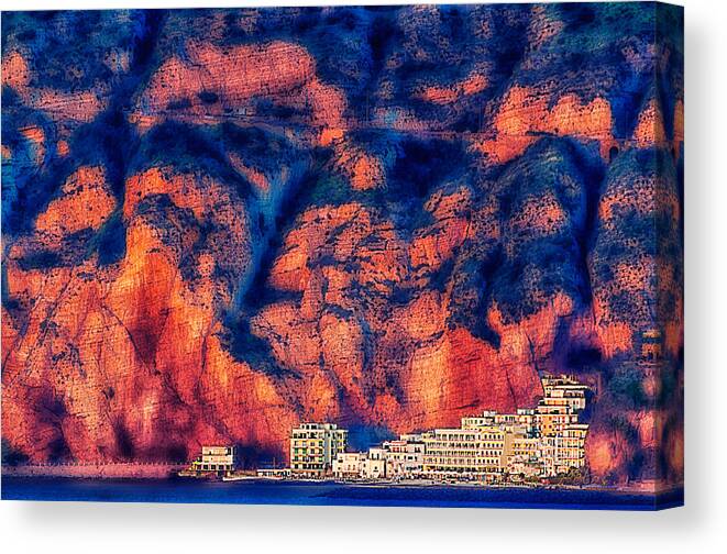 Pompei Canvas Print featuring the photograph Sorrento coast with buildings against the rock wall by Enrico Pelos