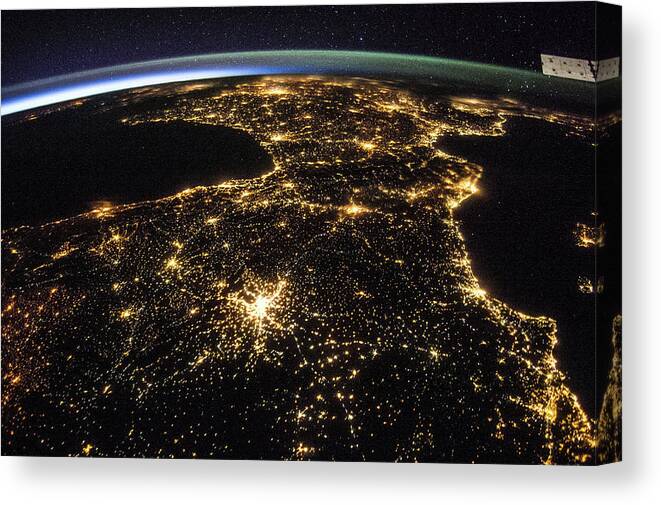 City Canvas Print featuring the photograph Space And France At Night by Nasa