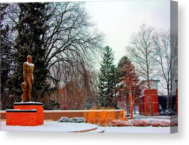 Michigan State University Canvas Print featuring the photograph Sparty in winter by John McGraw