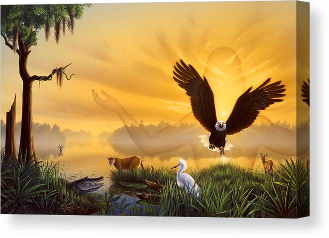 Eagle Canvas Print featuring the painting Spirit of the Everglades by Jerry LoFaro