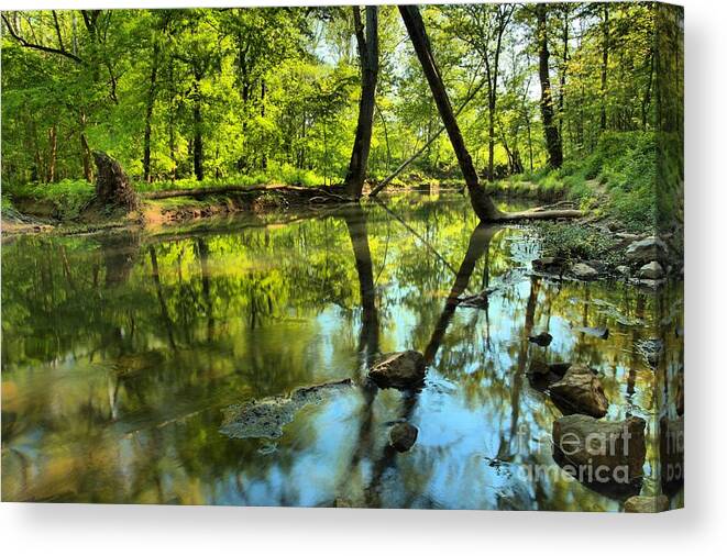 Spring Mill State Park Canvas Print featuring the photograph Spring Mill Reflections by Adam Jewell