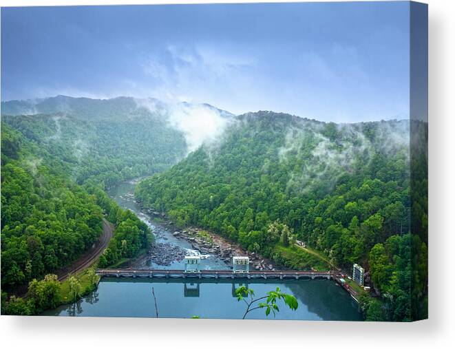 Hawks Nest State Park Canvas Print featuring the photograph spring morning at Hawks Nest Dam by Mary Almond