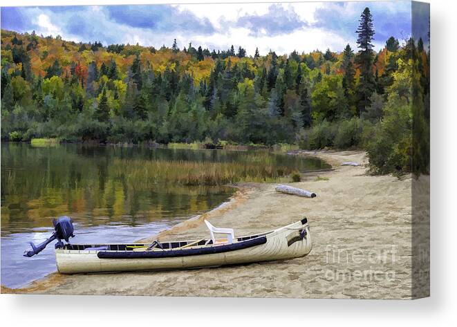 Canoe Canvas Print featuring the photograph Squareback canoe with engine by Les Palenik