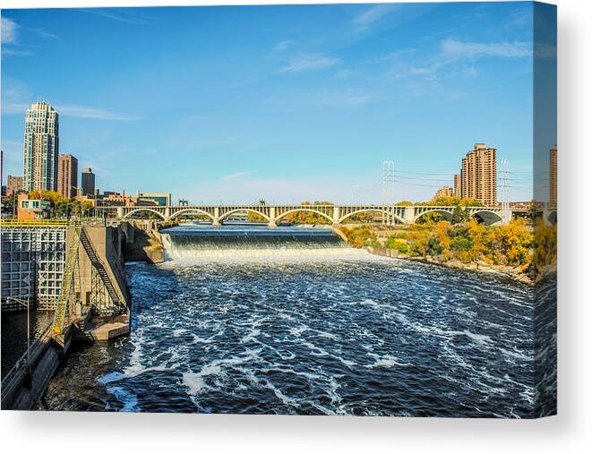 Minnesota Canvas Print featuring the photograph St Anthony Falls by Paul Freidlund
