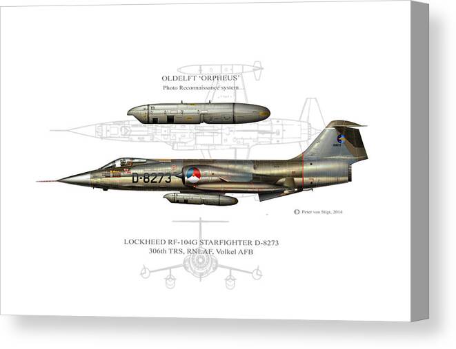 Lockheed Rf-104g Starfighter Orpheus Reconnaissance 306 Trs Rnlaf Canvas Print featuring the digital art Starfighter Squadron Print by Peter Van Stigt