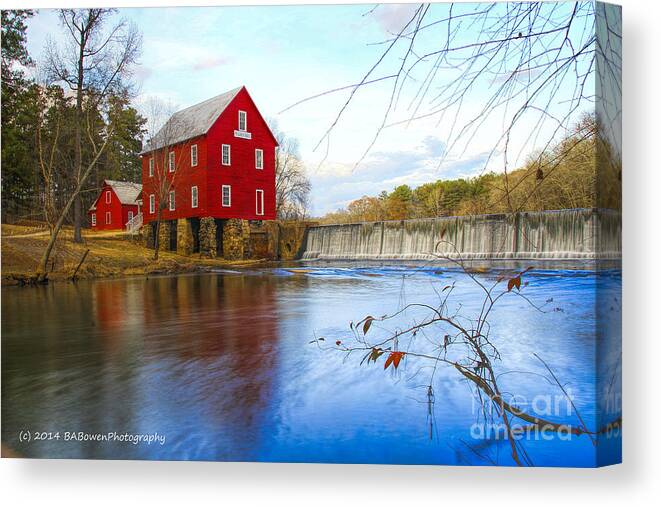 Starrs Mill Canvas Print featuring the photograph Starrs Mill on Whitewater Creek by Barbara Bowen